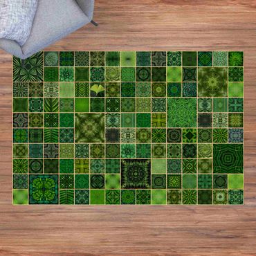 Tapis en liège - Green Jungle Tiles With Golden Shimmer - Format paysage 3:2