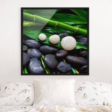 Poster encadré - Green Bamboo With Zen Stones