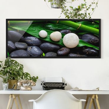 Poster encadré - Green Bamboo With Zen Stones
