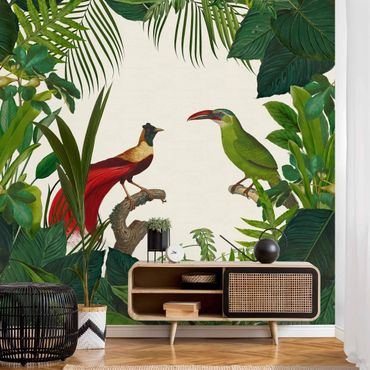 Papier peint - Green Paradise With Tropical Birds