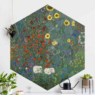 Papier peint hexagonal autocollant avec dessins - Gustav Klimt - Garden Sunflowers