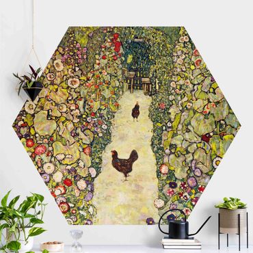 Papier peint hexagonal autocollant avec dessins - Gustav Klimt - Garden Path with Hens