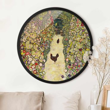 Tableau rond encadré - Gustav Klimt - Garden Path with Hens