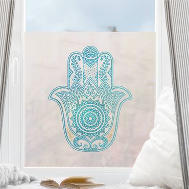 Décoration pour fenêtre - Illustration main de Fatma mandala or bleu