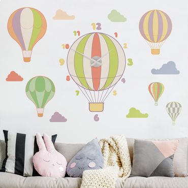 Sticker mural horloge - Hot-air Balloon
