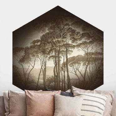 Papier peint panoramique hexagonal autocollant - Hendrik Voogd Landscape With Trees In Beige