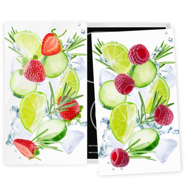 Cache plaques de cuisson en verre - Berries And Cucumber Ice Cubes Splash