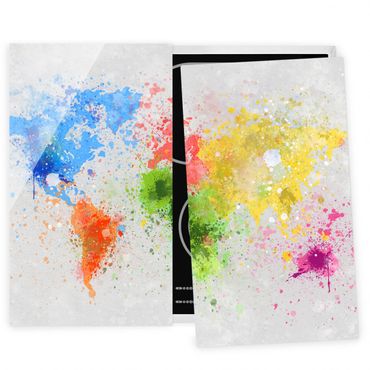 Cache plaques de cuisson en verre - Colourful Splodges World Map