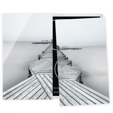 Cache plaques de cuisson en verre - Wooden Pier In Black And White
