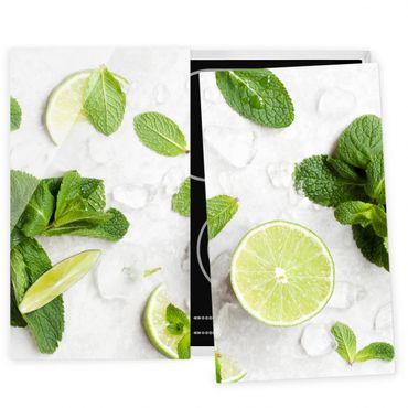 Cache plaques de cuisson en verre - Lime Mint On Ice Cubes