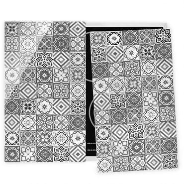 Cache plaques de cuisson en verre - Mediterranean Tile Pattern Grayscale