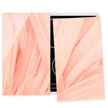 Cache plaques de cuisson en verre - Palm Leaves Light Pink