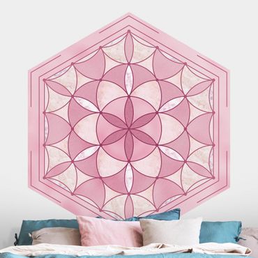 Papier peint hexagonal autocollant avec dessins - Hexagonal Mandala In Pink