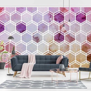 Walpaper - Hexagonal Dreams Watercolour In Berry