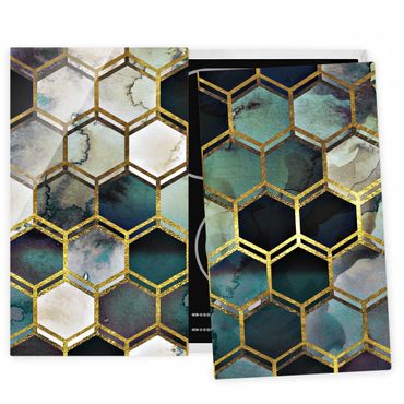 Cache plaques de cuisson - Hexagonal Dreams Watercolour With Gold