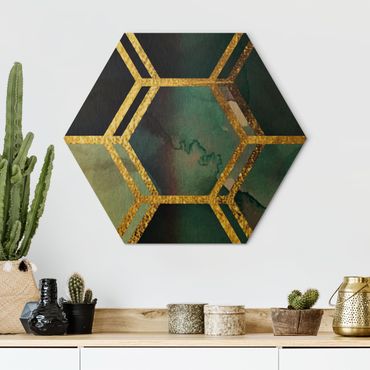 Hexagone en alu Dibond - Hexagonal Dreams Watercolour With Gold
