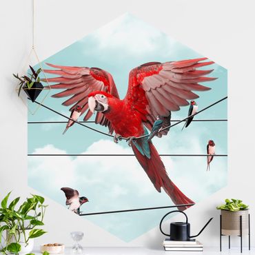 Papier peint hexagonal autocollant avec dessins - Sky With Birds