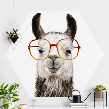 Papier peint hexagonal autocollant avec dessins - Hip Lama With Glasses IV