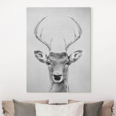 Tableau sur toile - Deer Heinrich Black And White - Format portrait 3:4