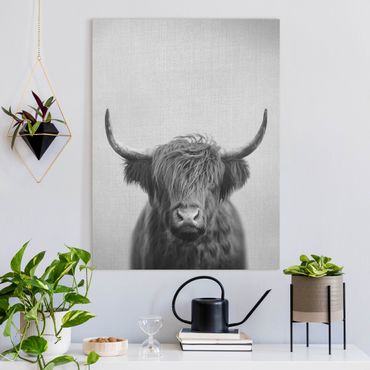 Tableau sur toile - Highland Cow Harry Black And White - Format portrait 3:4