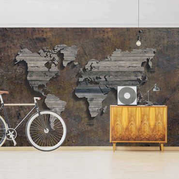 Papier peint - Wooden Grid World Map