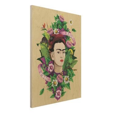 Tableau en bois - Frida Kahlo - Frida, Monkey And Parrot