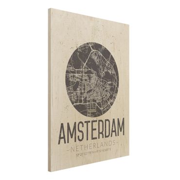 Tableau en bois - Amsterdam City Map - Retro