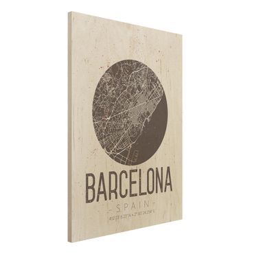 Tableau en bois - Barcelona City Map - Retro