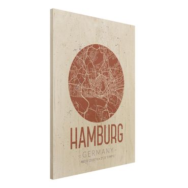 Tableau en bois - Hamburg City Map - Retro