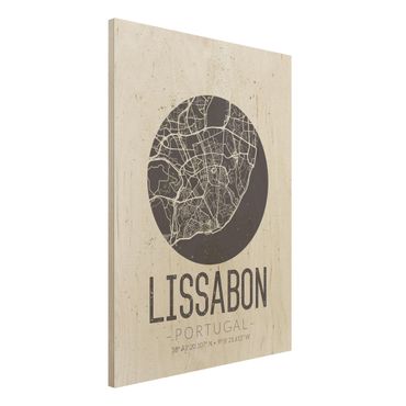 Tableau en bois - Lisbon City Map - Retro