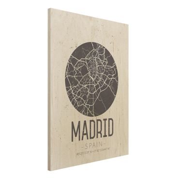 Tableau en bois - Madrid City Map - Retro