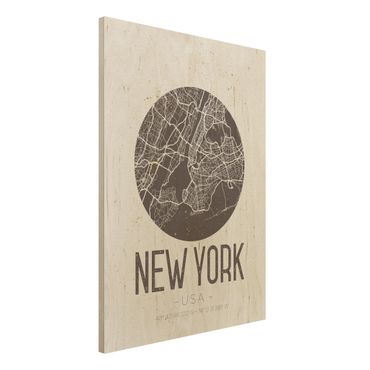 Tableau en bois - New York City Map - Retro