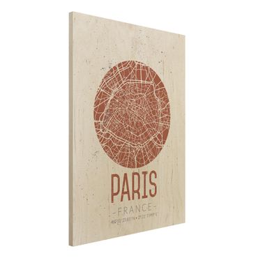 Tableau en bois - City Map Paris - Retro