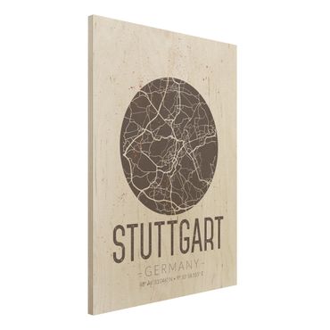 Tableau en bois - Stuttgart City Map - Retro