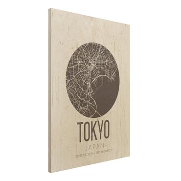Tableau en bois - Tokyo City Map - Retro