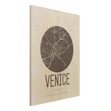 Tableau en bois - Venice City Map - Retro