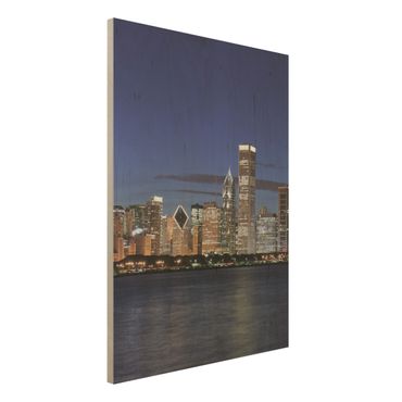 Tableau en bois - Chicago Skyline At Night