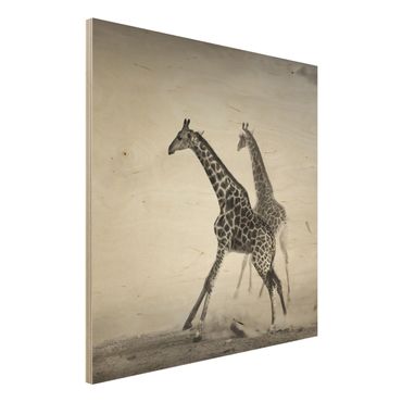 Tableau en bois - Giraffe Hunt