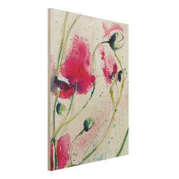 Tableau en bois - Painted Poppies
