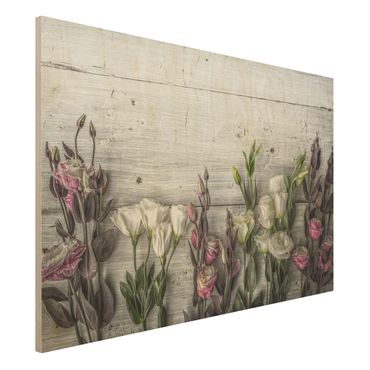 Tableau en bois - Tulip Rose Shabby Wood Look