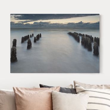 Tableau sur toile naturel - Old Wooden Posts In The North Sea On Sylt - Format paysage 3:2