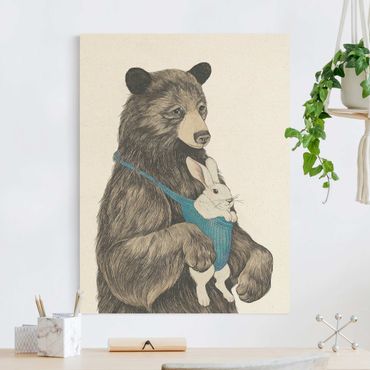 Tableau sur toile naturel - Illustration Bear And Rabbit Baby  - Format portrait 3:4