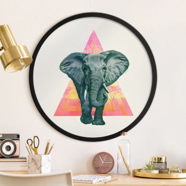 Tableau rond encadré - Illustration Elephant Triangle Drawing Background