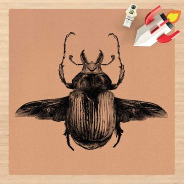 Tapis en liège - Illustration flying Beetle Black - Carré 1:1