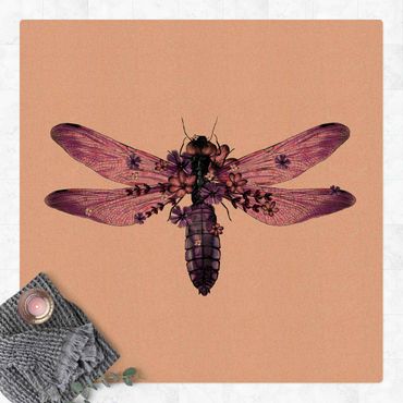 Tapis en liège - Illustration Floral Dragonfly  - Carré 1:1