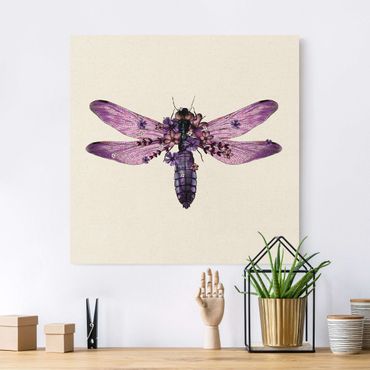 Tableau sur toile naturel - Illustration Floral Dragonfly  - Carré 1:1