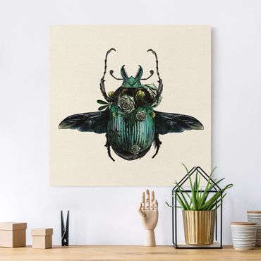 Tableau sur toile naturel - Illustration Floral Beetle - Carré 1:1
