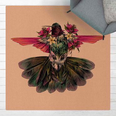 Tapis en liège - Illustration Floral Hummingbird  - Carré 1:1