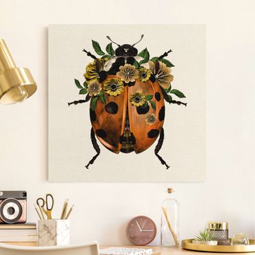 Tableau sur toile naturel - Illustration Floral Ladybird - Carré 1:1