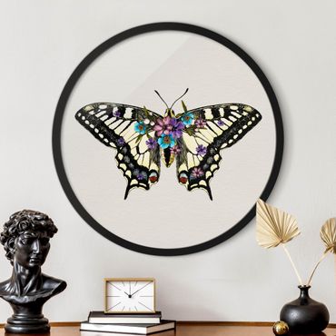 Tableau rond encadré - Illustration Floral Swallowtail